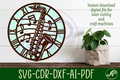 Saxophone Music clock wall clock laser cut files Product Image 1