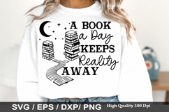 A Book a Day Keeps Reality Away - Reading Books SVG Design Product Image 1