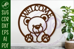 Welcome Teddy bear wall sign svg laser cut file Product Image 1