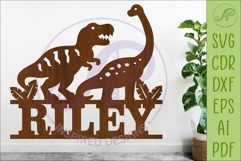 Dinosaur Name Sign SVG, Dinosaur Nursery Wall Art Laser Cut Product Image 1