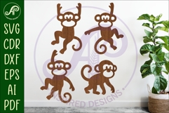 Cute little monkeys Silhouette laser cut wall art 1 Product Image 1