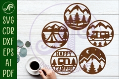 Camper Coasters, laser cut out camping, mountains designs 1 Product Image 1