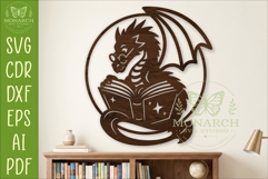 Dragon Reading Book Wall Art SVG, Fantasy Dragon Library Product Image 1