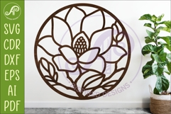 Magnolia Flower Wall Art SVG | Round Floral Laser Cut File Product Image 1