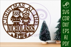 Christmas at the Family name sign laser cut Santa and Mrs C Product Image 1