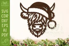 Christmas Highland Cow SVG Santa Hat Laser Cut File Product Image 1