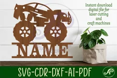 Monster car truck name sign svg laser cut template Product Image 1