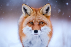A red fox stands alert in a snowy landscape Product Image 1