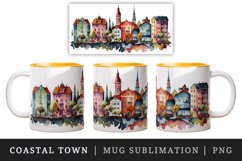 Watercolor coastal town mug wrap sublimation design bundle