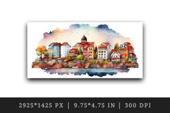 Watercolor coastal town mug, cup wrap sublimation design png Product Image 2