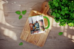 Watercolor coastal town mug, cup wrap sublimation design png Product Image 3