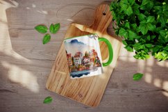 Watercolor coastal town mug, cup wrap sublimation design png Product Image 3