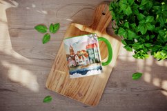 Watercolor coastal town mug, cup wrap sublimation design png Product Image 3
