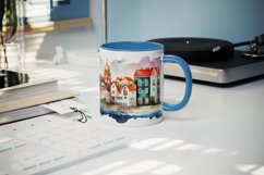 Watercolor coastal town mug, cup wrap sublimation design png Product Image 4