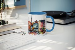 Watercolor coastal town mug, cup wrap sublimation design png Product Image 4