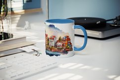 Watercolor coastal town mug, cup wrap sublimation design png Product Image 4