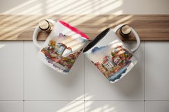 Watercolor coastal town mug, cup wrap sublimation design png Product Image 5