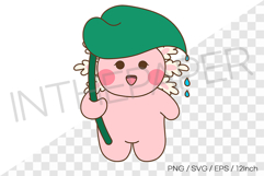Cute pink axolotl holding a leaf instead of an umbrella PNG Product Image 1