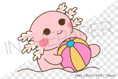 Cute pink axolotl rolling in water holding a beach ball Product Image 1