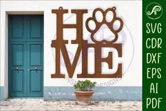Home word with Paw Print wall art sign, SVG file. vector Product Image 1