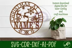 Santa Sleigh Christmas at the Name sign svg laser cut Product Image 1