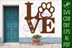 Love word with paw print wall art sign, SVG file. Product Image 1