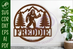 Bigfoot thumbs up Name sign svg laser cut template Product Image 1