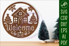 Gingerbread house welcome Christmas wall sign svg laser cut Product Image 1