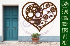 Sugar skull heart wall sign, SVG file. Product Image 1