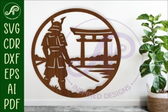 Samurai Wall Art SVG Laser Cut File, Japanese Warrior Torii Product Image 1