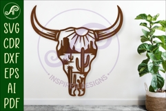 Cow skull with desert scene wall sign, SVG laser cut design Product Image 1