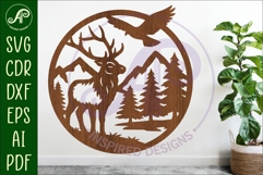 Elk mountain scene wall sign svg laser cut file Product Image 1