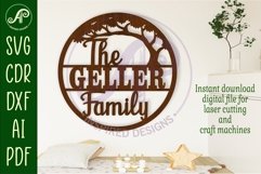Family suname sign with tree svg laser cut template Product Image 1