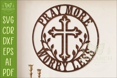 Pray More Worry Less Christian Cross Wall Sign Faith Decor Product Image 1