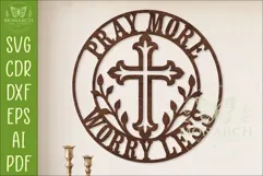 Pray More Worry Less Christian Cross Wall Sign Faith Decor Product Image 1