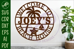 Palm Tree Beach House Name Sign SVG Personalized Coastal Product Image 1