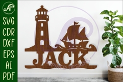 Lighthouse and ship personalized name sign laser cut Product Image 1
