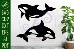 Orca Whales silhouette laser cut outs SVG files Product Image 1