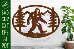Bigfoot mountain scene Oval wall sign laser cut file Product Image 1