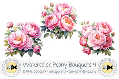 Watercolor Peony Bouquets Clipart 4 Product Image 2