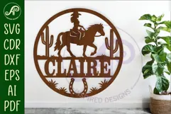 Cowgirl Horse name wall art sign, SVG personalized Product Image 1