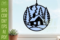 Snowy cabin Suncatcher SVG | Winter Window Hanger Laser Product Image 1