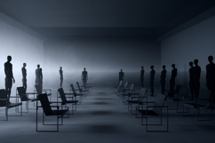 Silhouettes of human figures and chairs in a minimalist Product Image 1