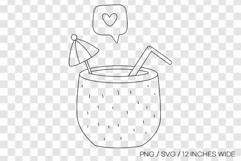 Coconut drink with straw line art SVG summer clipart illust Product Image 1