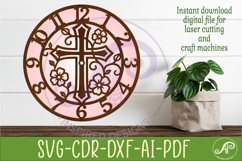 Christian Cross Wall Clock SVG, Floral Vine Faith Clock Product Image 1