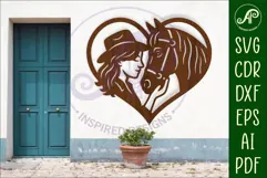 Cowgirl and horse heart wall sign, laser cut Product Image 1