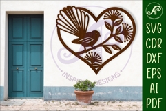 New Zealand fantail bird heart wall sign, SVG file. Product Image 1