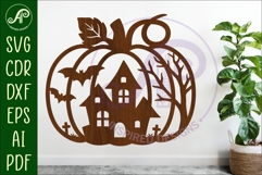 Pumpkin Halloween haunted house wall sign svg laser cut file Product Image 1