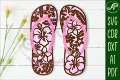 Flip flop tropical flowers layered wall art sign, SVG file Product Image 1