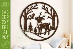 Woodland Deer Wall Sign SVG, Winter Forest Scene with Bird Product Image 1